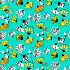 Vector seamless half-drop pattern, with  flowers