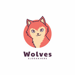 Vector Logo Illustration Wolves Mascot Cartoon Style.