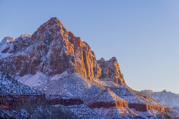 Snow Covered Winter Landscape in Zion National Park Utah in Winter