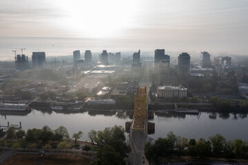 Aerial views of downtown Sacramento and Old Sacramento and Tower Bridge.