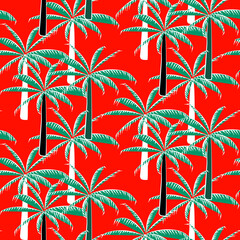 Fototapeta na wymiar Vector seamless half-drop pattern, with palm tree