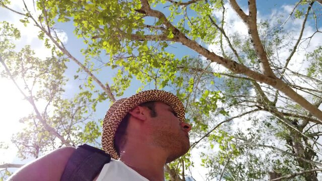 Tourist man visit Chichen Itza is a large pre-Columbian city built by the Maya people which has Mesoamerican Pyramids. The archeological site is located in Tin&uacute;m Municipality, Yucat&aacute;n State, Mexico.
