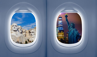 View from inside an airplane windows, concept travels and Transportation,