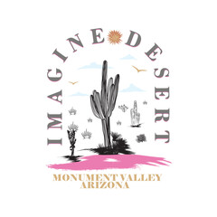 Desert Vibes in Arizona, Desert vibes vector graphic print design for apparel, stickers, posters, background and others. Outdoor western vintage artwork. Arizona desert t-shirt design