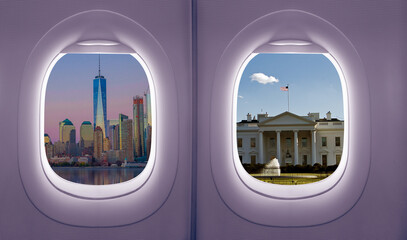 View from inside an airplane windows, concept travels and Transportation,