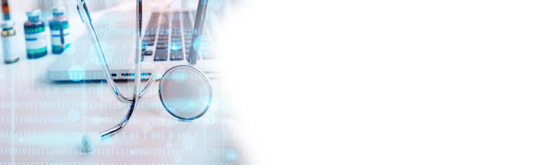 Doctor standing with stethoscope in hospital background, Healthcare and medicine concept.