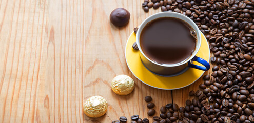 Sweets on the background of coffee on the table