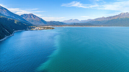 Summer aerial photo of Prince William Sound,  shot in Whittier, Alaska.
