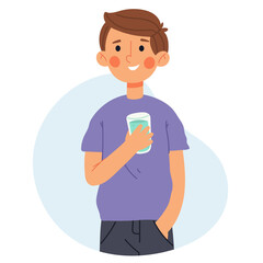 The man drinks water. Water balance concept. Hand draw style