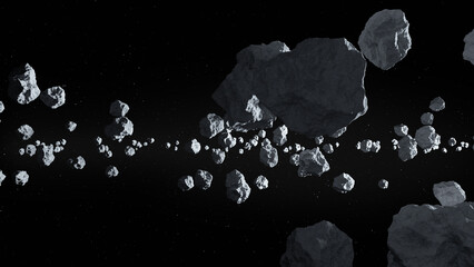 Field of asteroids in deep space. 3D Rendering