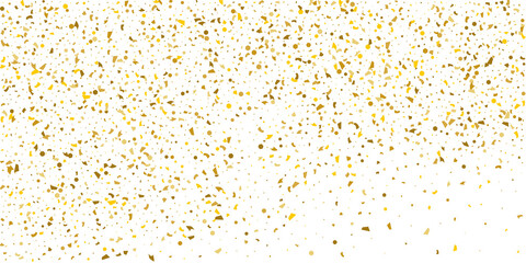 Golden glitter confetti on a white background. Illustration of a drop of shiny particles. Decorative element. Luxury background for your design, cards, invitations, gift, vip.