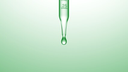 graduated lab dropper with a drop dripping from it on green background | Abstract skincare serum...