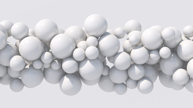 Group of white glossy balls, white background. Abstract illustration, 3d render.