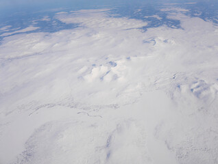 Aerial view of nature white snow covered the land of Norway in winter, Snowscape wallpaper