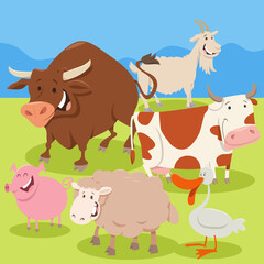 cartoon farm animal characters in the countryside