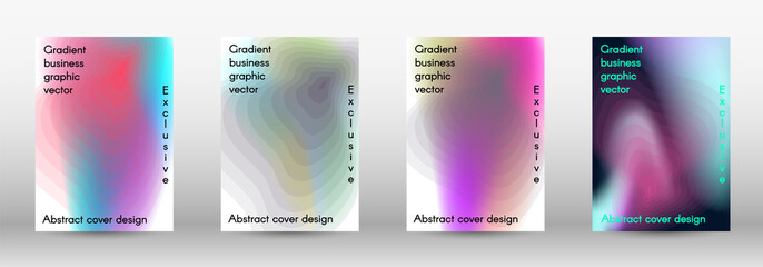 Set for liquid. Holographic abstract backgrounds. Bright mesh blurred pattern in pink, blue, green tones. Fashionable advertising vector in retro for book, annual, mobile interface, web application.