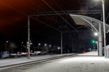 Night platform of a commuter train