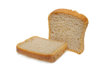 Sliced pieces of bread isolated on a white background, full focus, clipping path, no shadows.