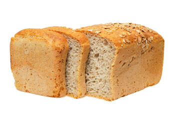 Bread loaf square shape and sliced slices isolated on a white background, full focus, clipping...