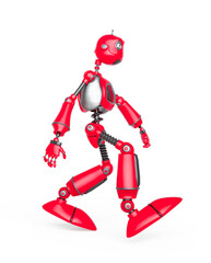 funny robot cartoon is walking side view