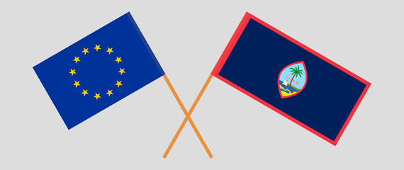 Crossed flags of the European Union and Guam. Official colors. Correct proportion