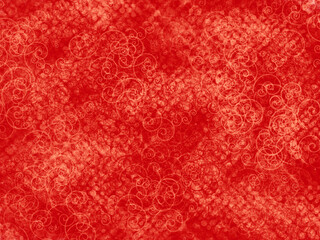 Red velvet abstract handpainted background with spirals and polka dots
