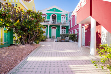 Colonial architecture with colorful facades in Willemstad, Curacao