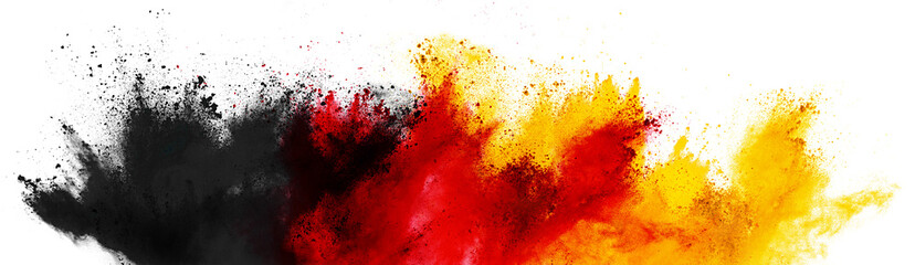 colorful german flag black red gold yellow color holi paint powder explosion isolated white background. germany europe celebration soccer travel tourism concept