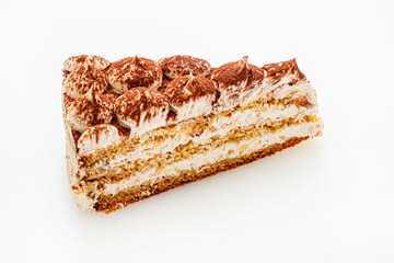 tiramisu cake on the white background