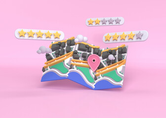 Reseña de cliente de 5 estrellas, satisfacción de compra, reputación online, ilustración 3d © Orlando Inojosa