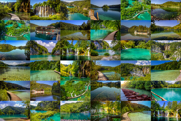 Plitvice lakes in croatia collection in mosaic.