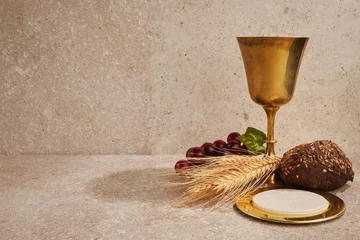 Fotobehang Easter Communion Still life with chalice of wine and bread © vetre