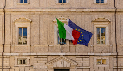 Italian and European Union Flags