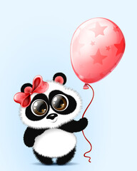 Panda with bow and balloon