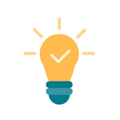 Cartoon style minimal yellow light bulb icon. Idea, solution, business, strategy concept.