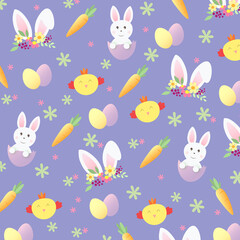 easter seamless purple pattern with rabbits
