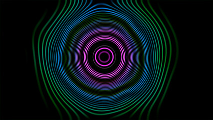 Digital Neon Glow Colored Circles Stripes in Center Abstract Motion Background