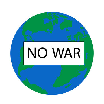 Silhouette of the globe with text no war.