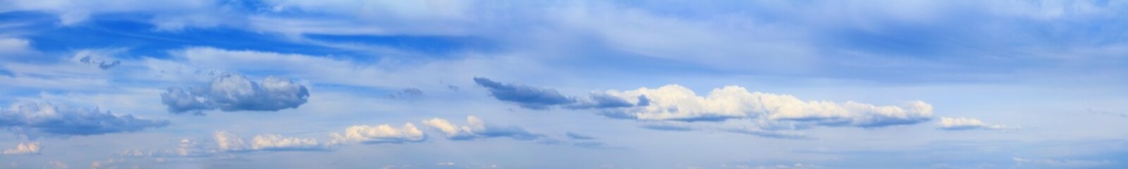Obraz premium Blue sky landscape with white clouds, huge panorama. Horizontal banner with free copy space for text