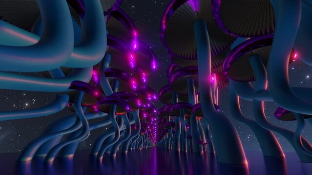 3d magic mushrooms space platform dark gills animation