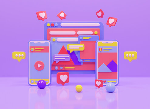 3d social media platform online social communication applications concept emoji webpage icon