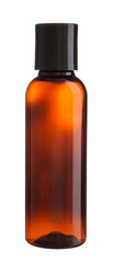 Empty amber plastic PET bottle.
