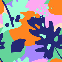 Floral vector illustration. Hand drawn pattern with modern exotic jungle fruits and plants