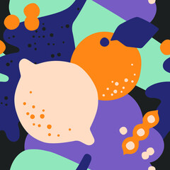 Floral vector illustration. Hand drawn pattern with modern exotic jungle fruits and plants