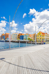Famous colorful waterfront buildings in dutch-caribbean, colonial style viewed from the...