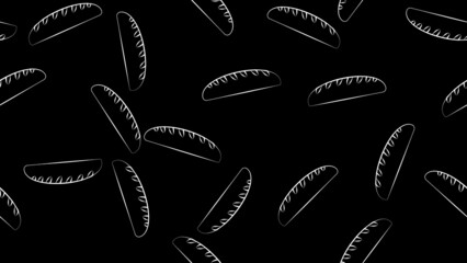 loaf on a black background, pattern. illustration. drawing for a bakery, cafe, restaurant. illustration with food, vegan food. black and white drawing