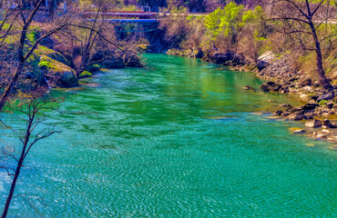 Mountain river during cloudy day.