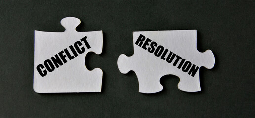 CONFLICT, RESOLUTION - words on mosaic details on a dark background