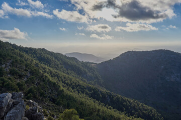 Obraz premium Pedro ponce mountains with a dense forest mainly of pine trees.It is located between the municipal districts of Mula and Lorca, Murcia, Spain.