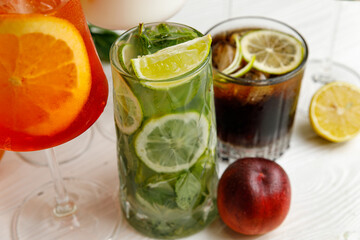 assorted cocktails on a wooden table
